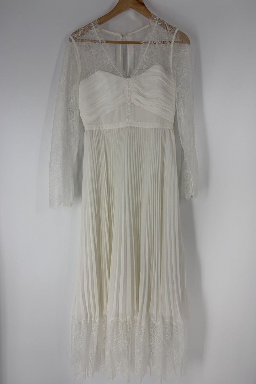 Self Portrait Dress Size 6 US 10 UK White Lace Chiffon Wedding Long Sleeve Midi